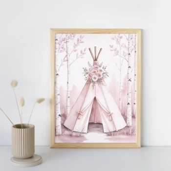 Trzy obrazki do pokoju dziecięcego plakaty tipi, prezent boho