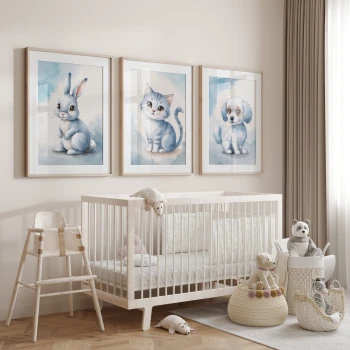 3 obrazki do pokoju dzieciecego 30x40 cm plakaty kotek, króliczek, piesek prezent